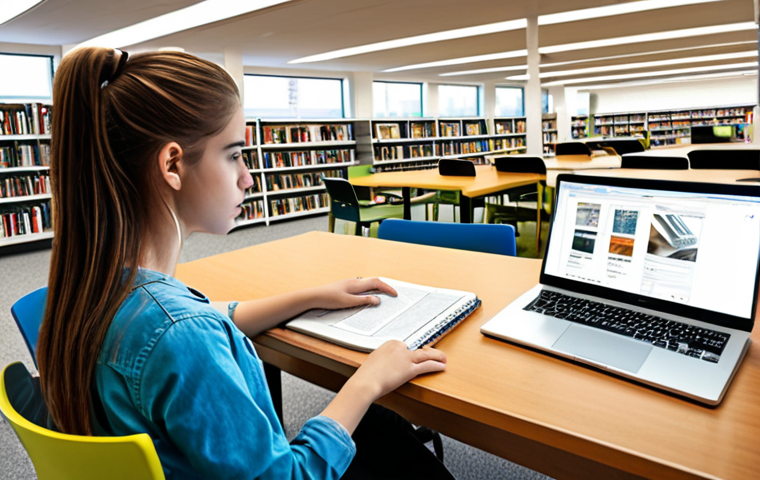 **
Interior design student studying intently at a desk in a bright, modern library. Books and BIM software visible on the laptop screen. Focus on concentration and a well-organized study space. AdSense ad subtly displayed on a nearby digital screen.
**