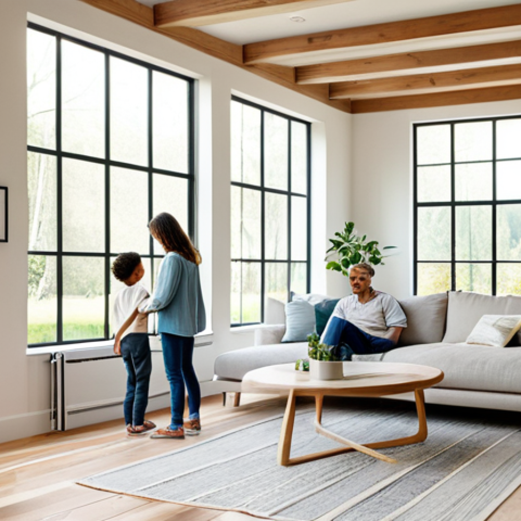 실내건축의 중요 과목과 학습법 - "A bright and airy living room with large windows showcasing natural light, featuring sustainable ma...