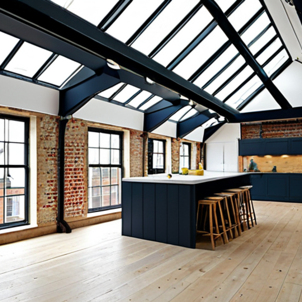 실내건축기사 실기 시험에서 채점 기준 - **Prompt:** A bright and airy loft conversion project, showcasing the transformation of an old wareh...