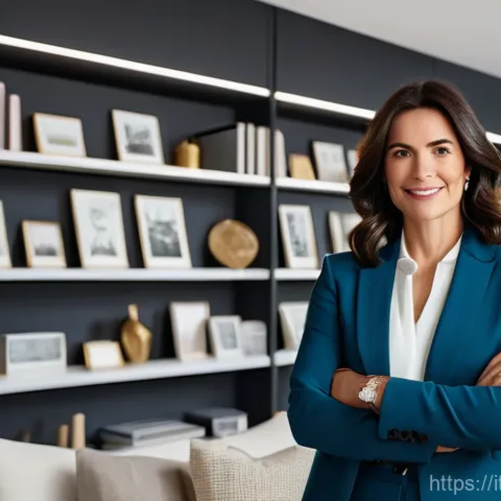 실내건축 연봉 협상 전략 - A professional and confident Italian interior designer, a woman in her late 30s with elegant, dark h...