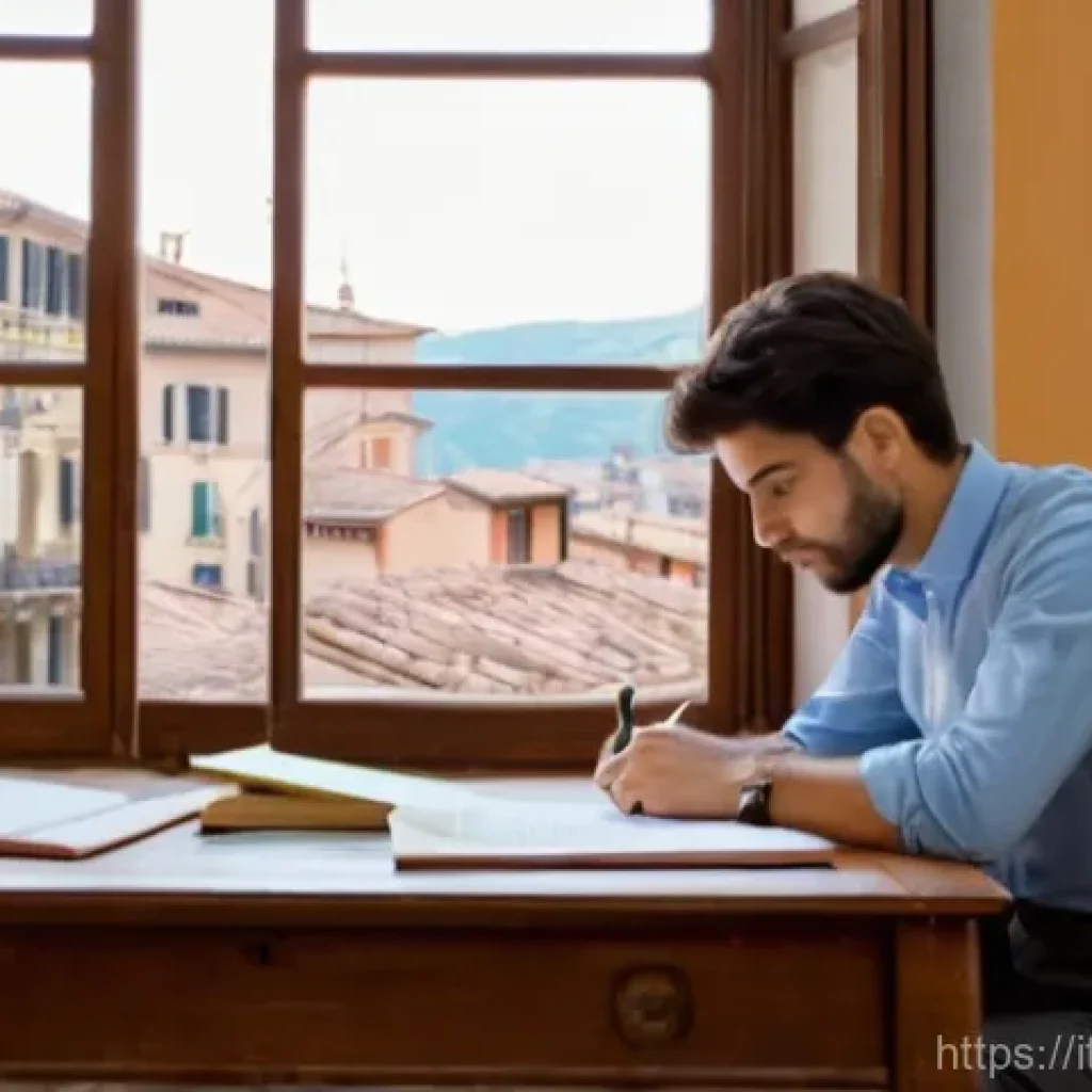 실내건축기사 시험을 위한 추천 문제집 - **Prompt:** A focused and determined Italian architecture student, in their early twenties, male or ...