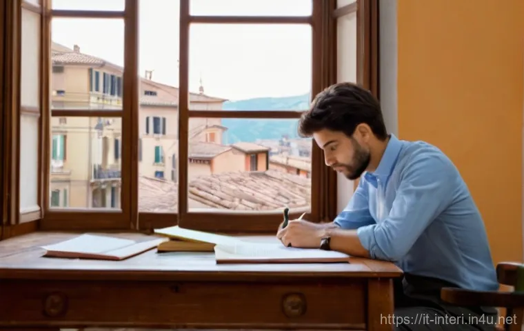 실내건축기사 시험을 위한 추천 문제집 - **Prompt:** A focused and determined Italian architecture student, in their early twenties, male or ...