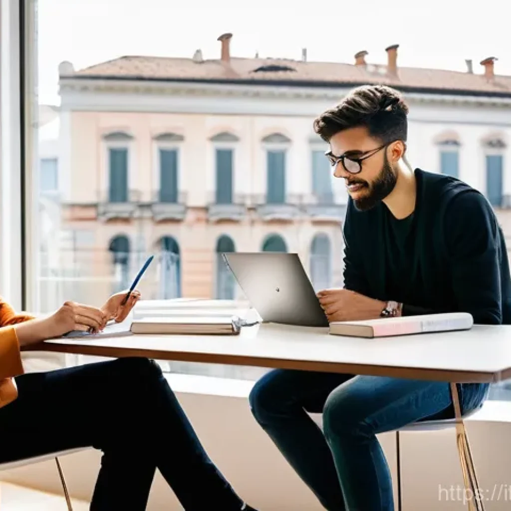 실내건축 시험 준비를 위한 온라인 커뮤니티 - **Prompt 1: Collaborative Interior Design Study Group in Italy**
    "A diverse group of three young...