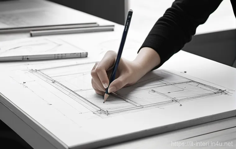 실내건축 실기 시험 준비 시 필요한 도구들 - **Prompt 1: Precision in Pencil Drawing**
    "A focused young interior design student, dressed in a...