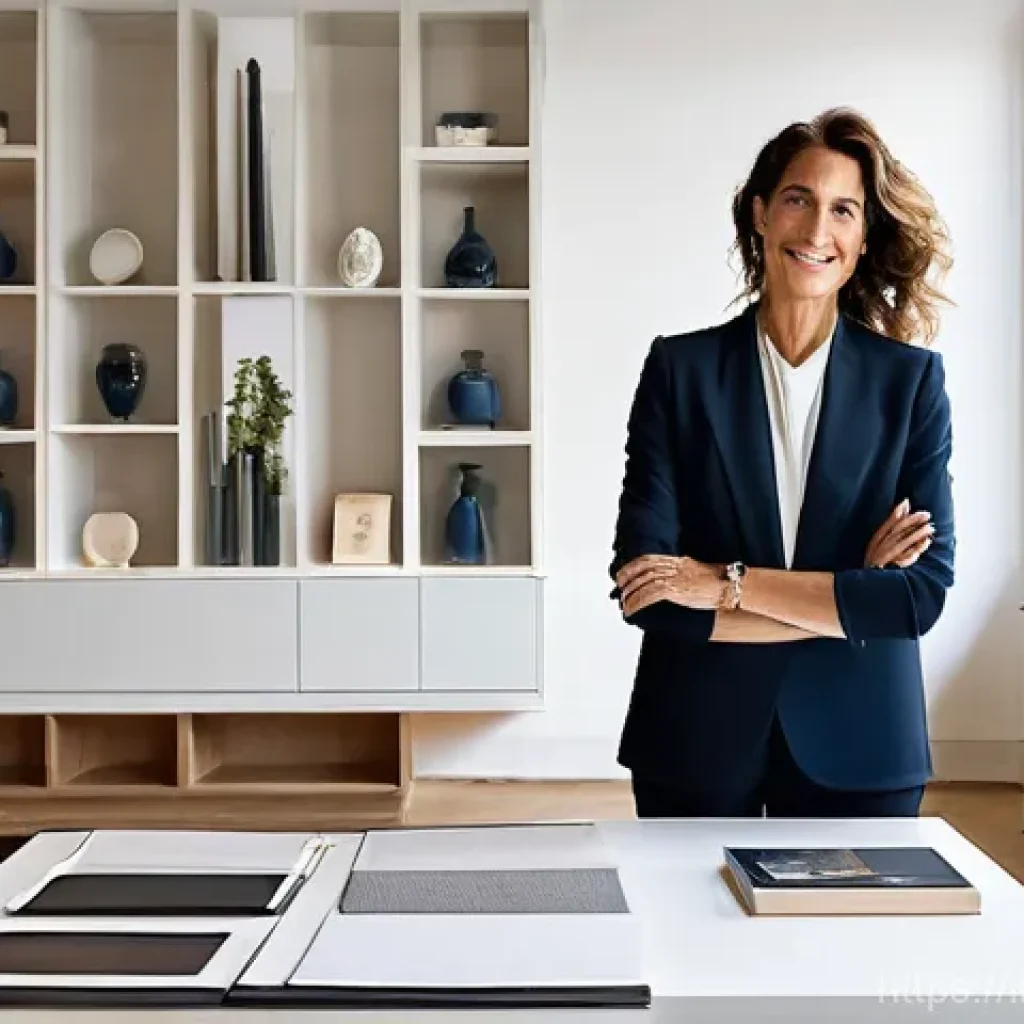 실내건축기사 자격증의 활용 범위 - **Prompt:** A highly professional Italian interior designer, a woman in her late 30s to early 40s, s...