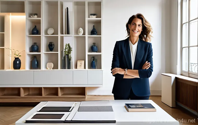 실내건축기사 자격증의 활용 범위 - **Prompt:** A highly professional Italian interior designer, a woman in her late 30s to early 40s, s...