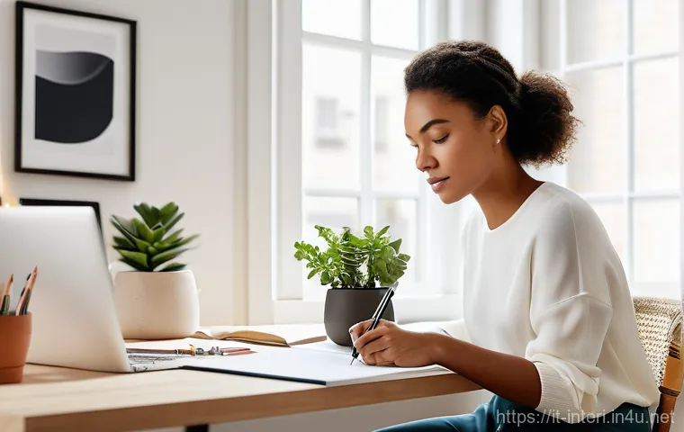 실내건축 전문직으로의 경력 쌓기 - Prompt 1: Aspiring Interior Designer's Study Space** 실내건축 전문직으로의 경력 쌓기 - Prompt 1: Aspiring Interior Designer's Study Space**