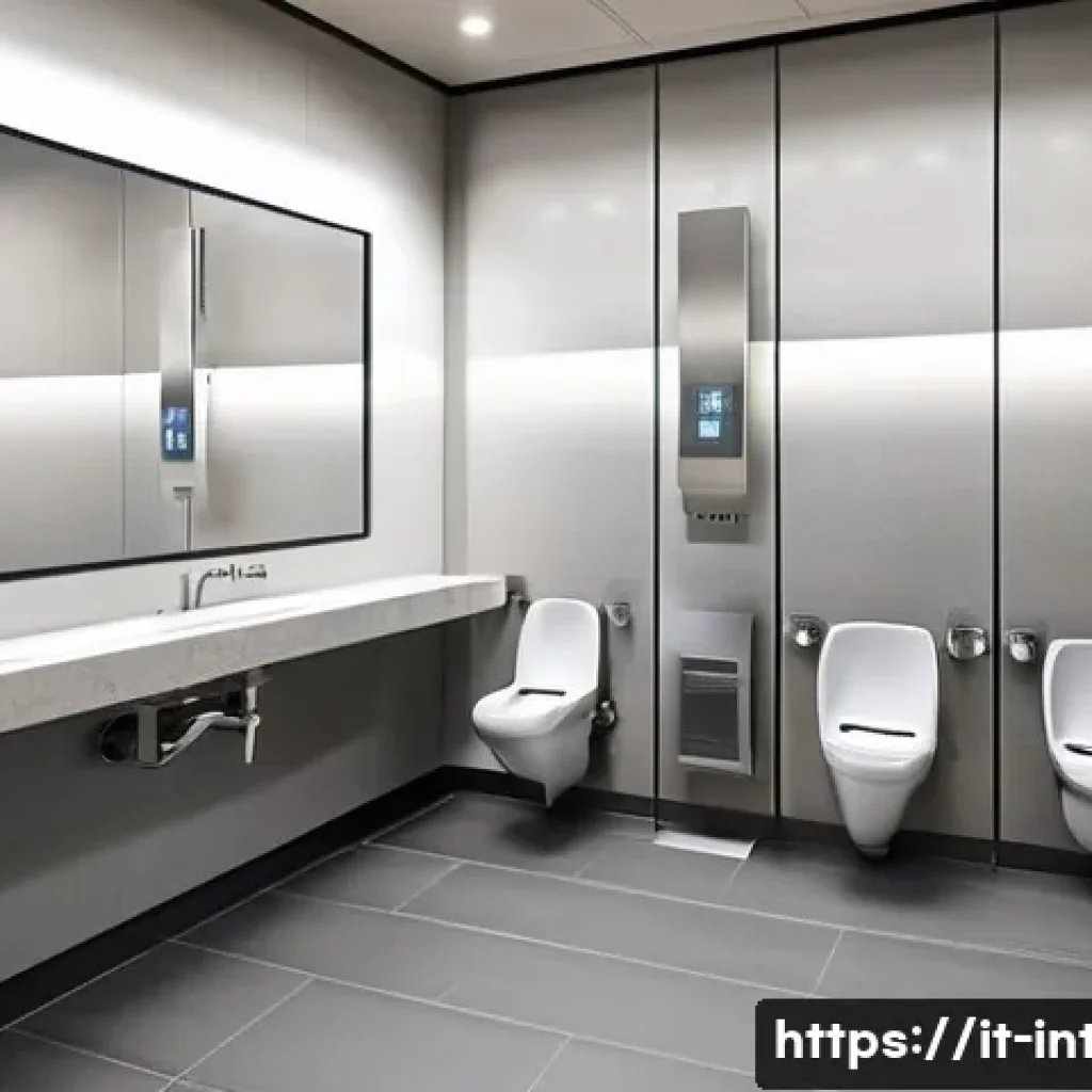 실내건축 실기에서 자주 나오는 문제 - **Prompt: Inclusive Public Restroom Design**
    "A photorealistic interior rendering of a meticulou...
