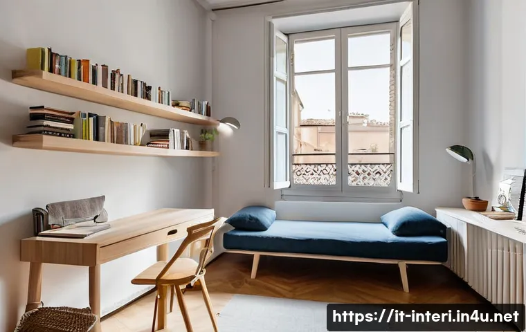 실내건축 시공 사례 리뷰 - **A charming, compact studio apartment in Trastevere, Rome.** The room is bathed in soft, diffused n...