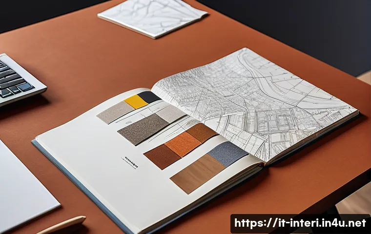 실내건축 포트폴리오 작성 시 강조할 부분 - **"The Creative Journey Unveiled"**: A professional interior designer, dressed in smart, contemporar...