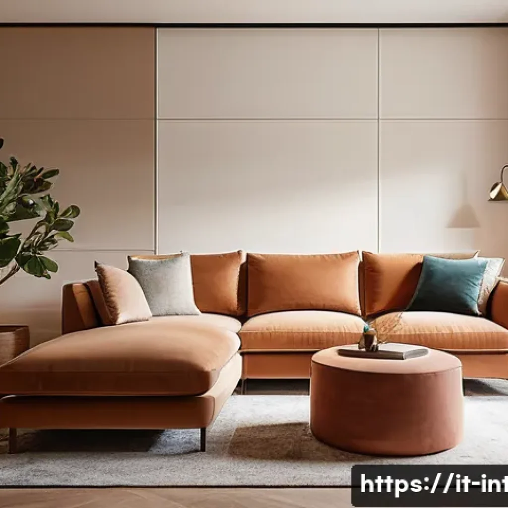 실내건축의 기본 설계 과정 - A cozy modern living room designed for a family in Italy, featuring natural wood furniture with warm...