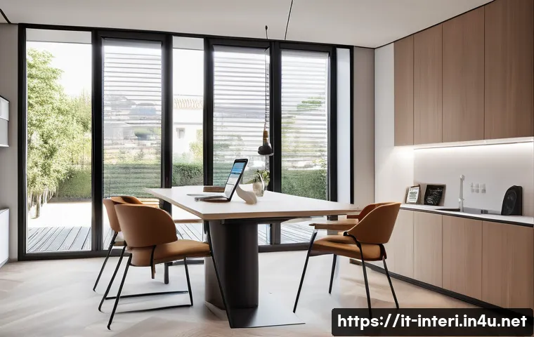 실내건축과 스마트 건축 기술 - A modern Italian apartment interior showcasing a smart modular living space that transforms seamless...