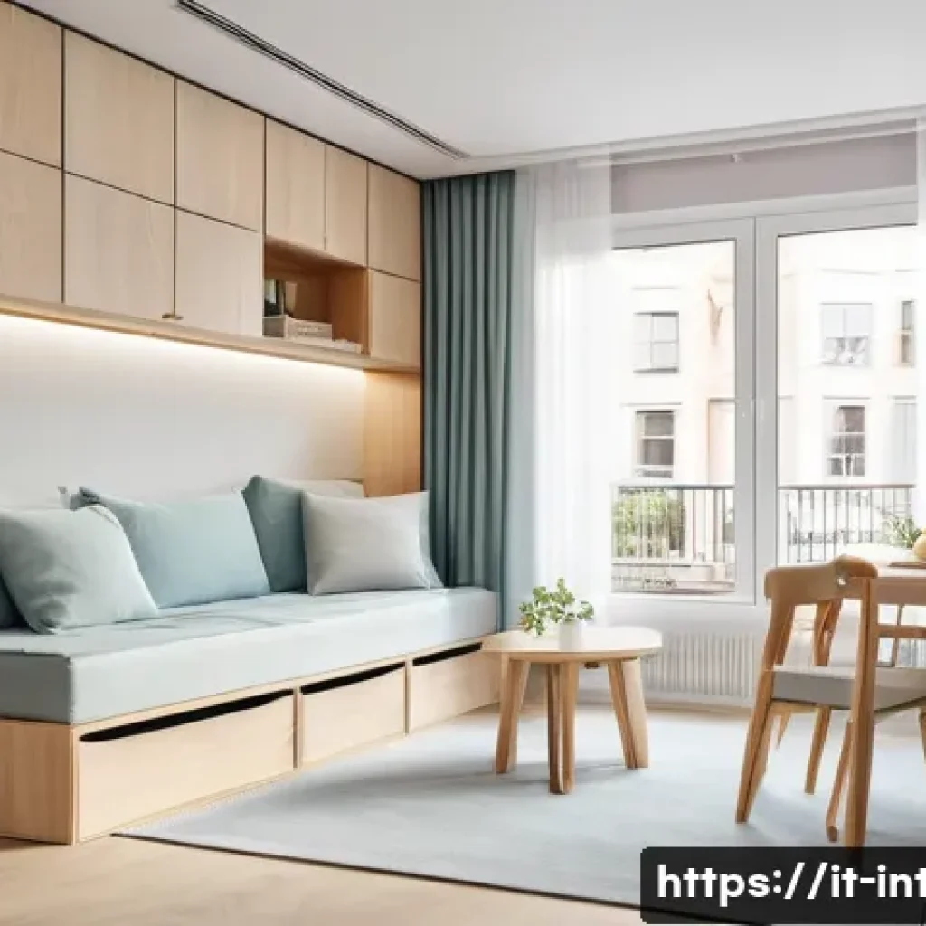 실내건축 실습에서 발생할 수 있는 문제들 - A modern, compact family apartment interior designed for functionality and safety, featuring a cozy ...