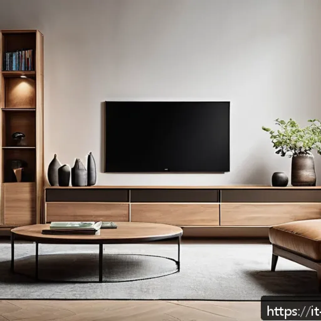 실내건축 실기에서 자주 나오는 오류 - A modern, stylish living room interior balancing aesthetics and functionality, featuring a sleek wal...