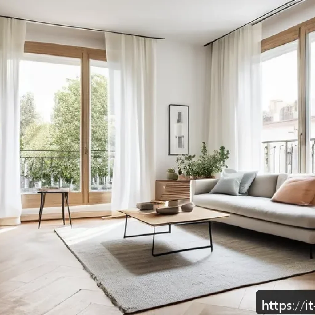 실내건축 디자인의 주요 원칙 - A bright and airy modern living room in a Milan apartment, featuring large unobstructed windows with...