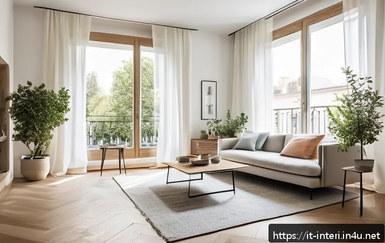 실내건축 디자인의 주요 원칙 - A bright and airy modern living room in a Milan apartment, featuring large unobstructed windows with...