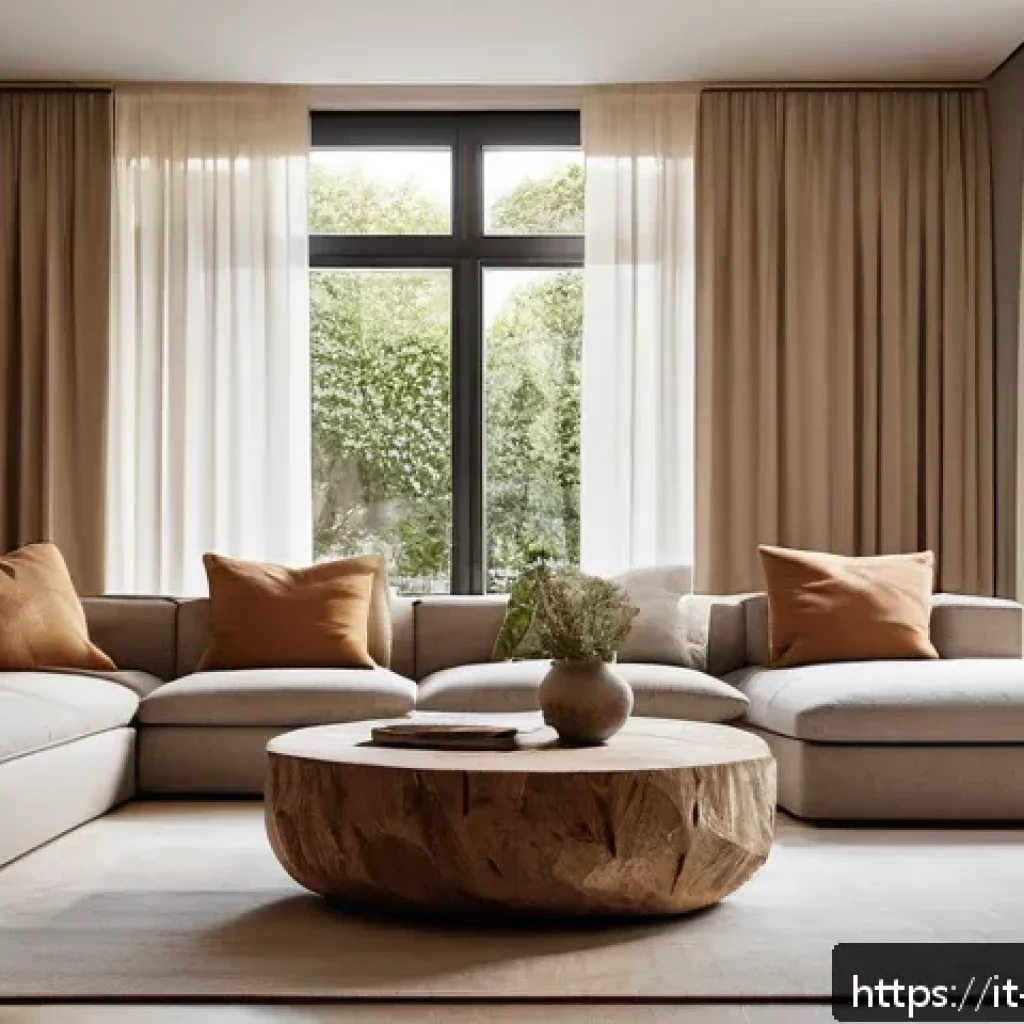 실내건축 초보자를 위한 이론 학습법 - A cozy, modern living room interior showcasing the use of natural materials such as solid wood furni...