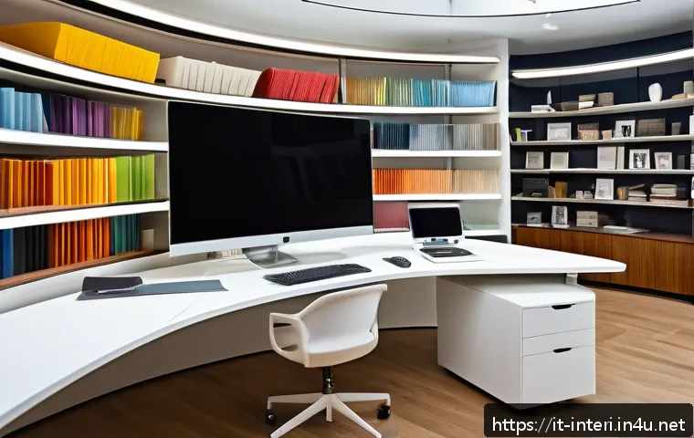 실내건축 실습에서 필요한 준비물 - A modern interior design workspace featuring a professional using advanced CAD software on a large c...