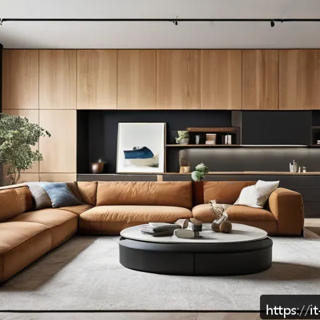 실내건축과 건축 공학의 융합 - A modern sustainable living room interior showcasing the seamless integration of aesthetic design an...