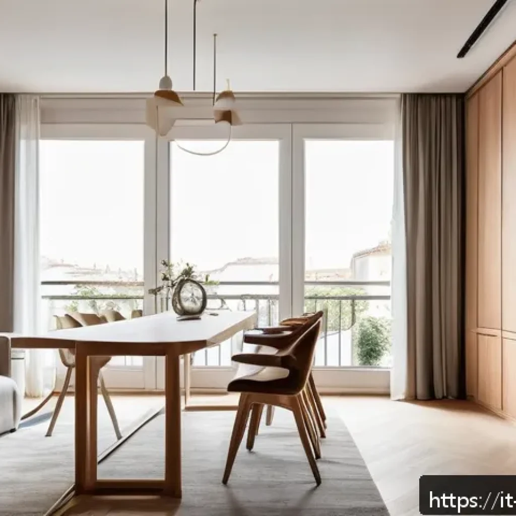 실내건축 실기 시험의 주요 항목들 - A modern Italian urban apartment interior showcasing a harmonious balance between aesthetics and fun...