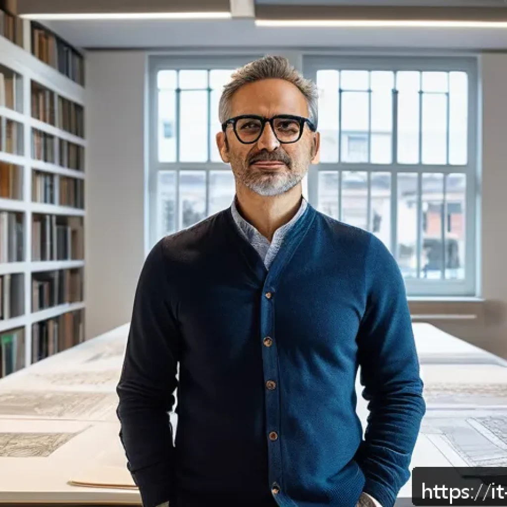 실내건축 자격증과 건축사 시험의 차이 - A professional Italian architect at work inside a modern design studio, wearing smart casual attire ...