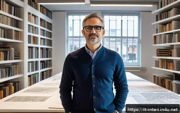 실내건축 자격증과 건축사 시험의 차이 - A professional Italian architect at work inside a modern design studio, wearing smart casual attire ...