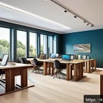 Home 22 실내건축 전문가가 되기 위한 연수 과정 - A modern interior design classroom scene in Italy, featuring students attentively working on AutoCAD...
