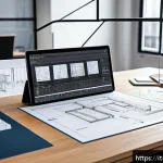 Home 20 실내건축 실무에서 도면 오류 해결법 - A detailed architectural drafting workspace showing a professional interior designer’s desk with mul...